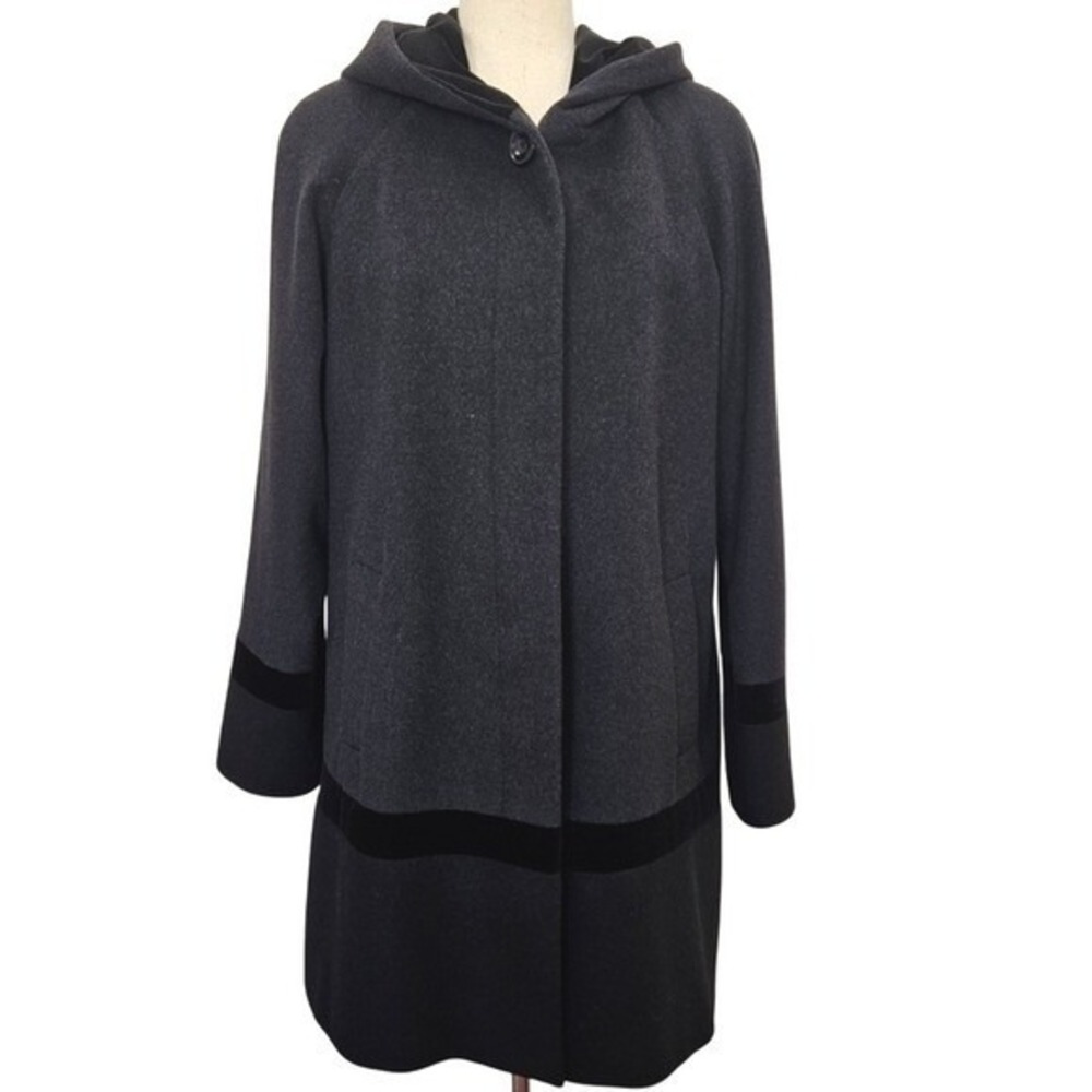 Forecaster of Boston Women's Charcoal Wool Blend Hooded Coat Velvet Trim Size 10